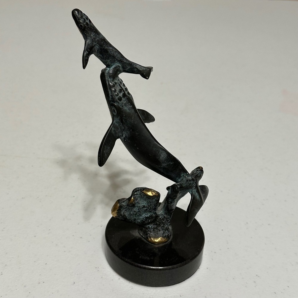 SPI Gallery‎ Humpback Whale & Calf Brass Sculpture Verdigris Patina Figurine Art